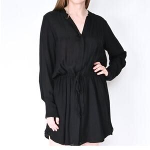 Nili Lotan Silk Long Sleeved Shirt Dress Black Small